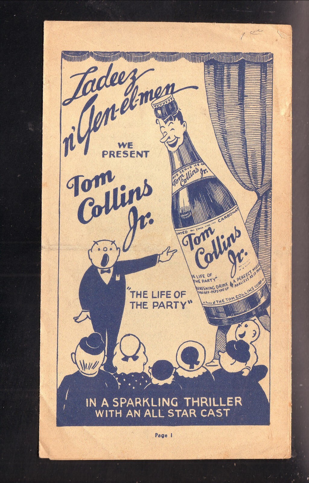Tom Collins, Jr 1940’s Vintage Comedic Advertising Brochure