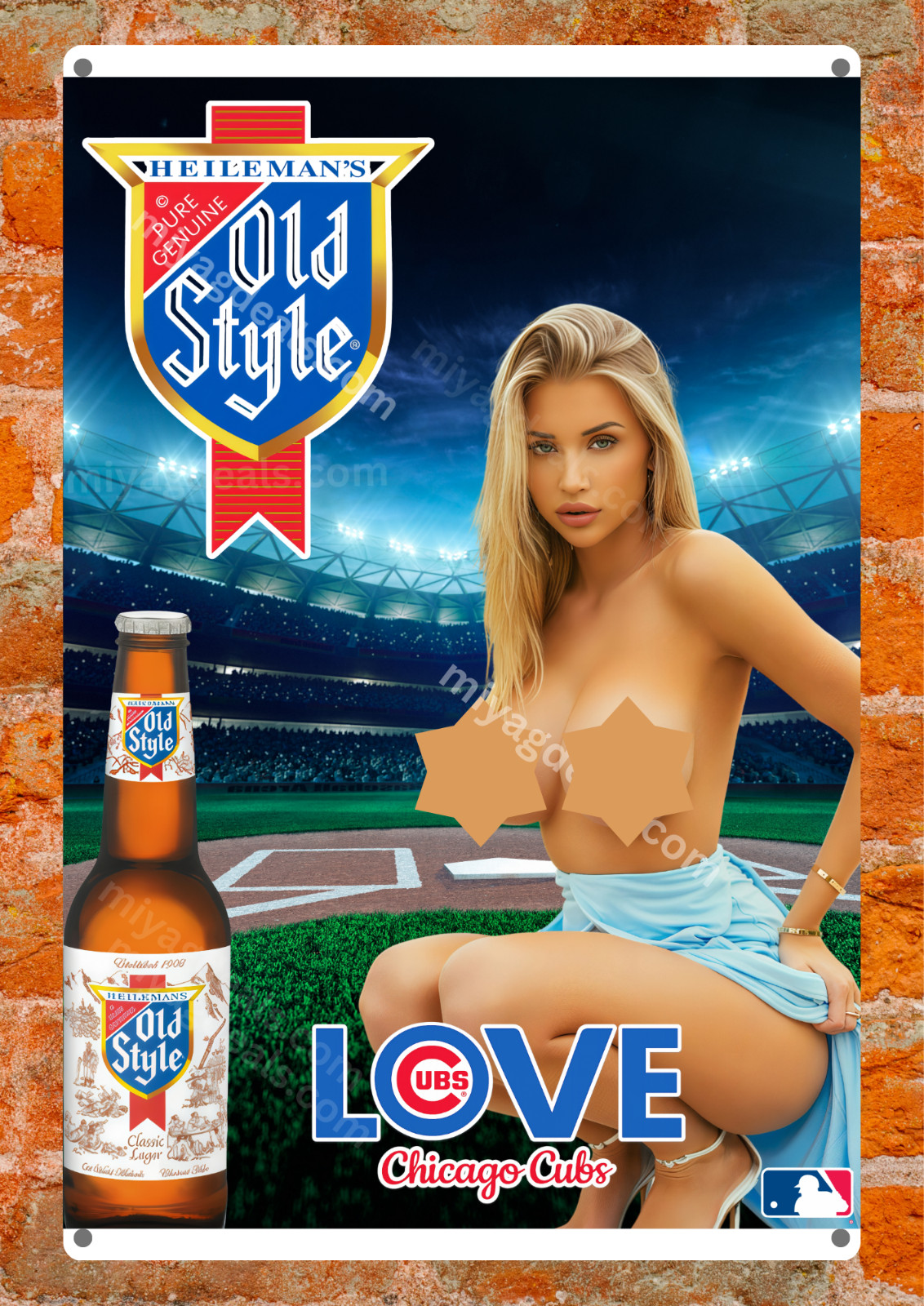 Chicago Cubs Old Style Beer Metal Sign Baseball Bar Man Cave Wall Decor Read De