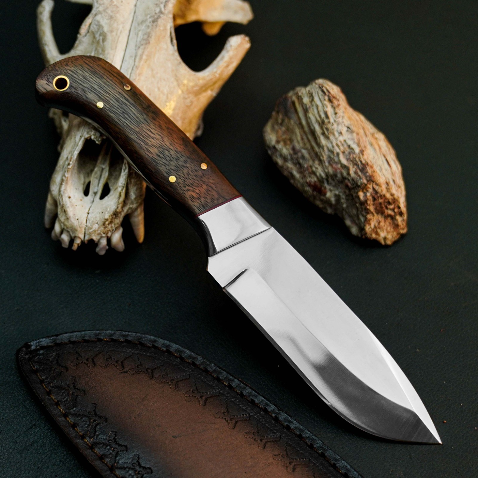 8.7 Inch Bushcraft Hunting Knife Stainless Steel Hunting Blade Wood Handle