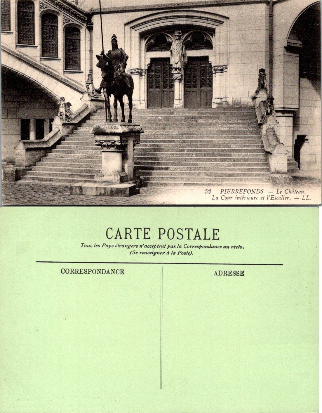 Pierrefonds Le Chateau French Postcard Carte Postale Staircase Statue Unposted