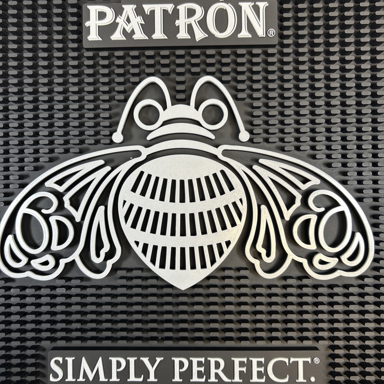 Tequila Patron Bar Rubber Spill Mat Simply Perfect 16.75″ X 16.75″ Black & Grey