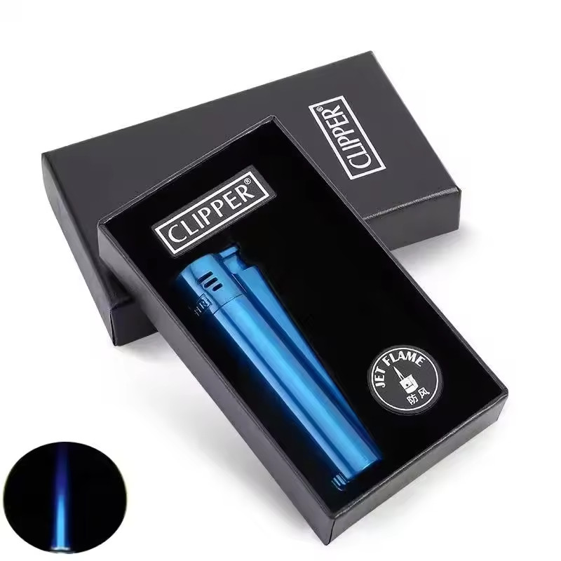 Clipper Metal Torch Lighter with Dust Cover Windproof Jet Blue Flame Cigarette L