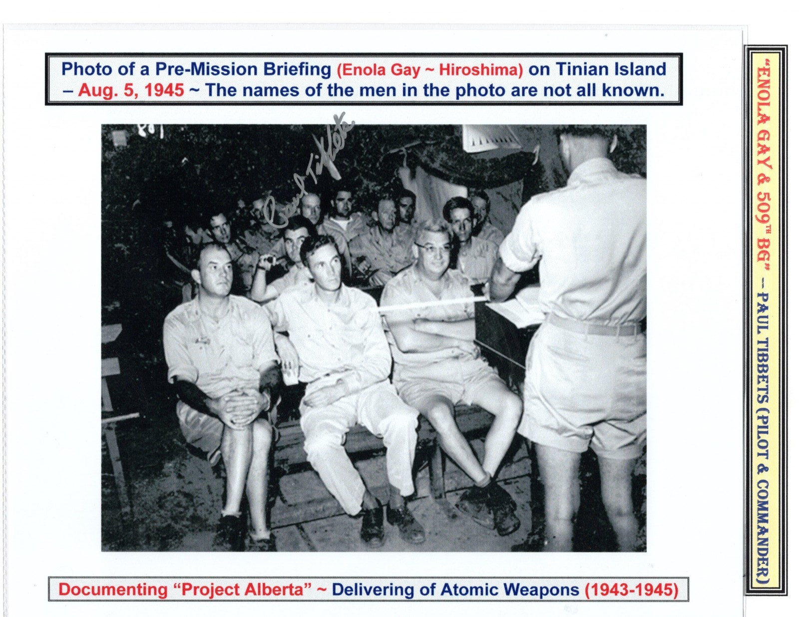Atomic Bomb: 8×10 Photo Signed by Tibbets While he’s in a Meeting on Tinian Isl