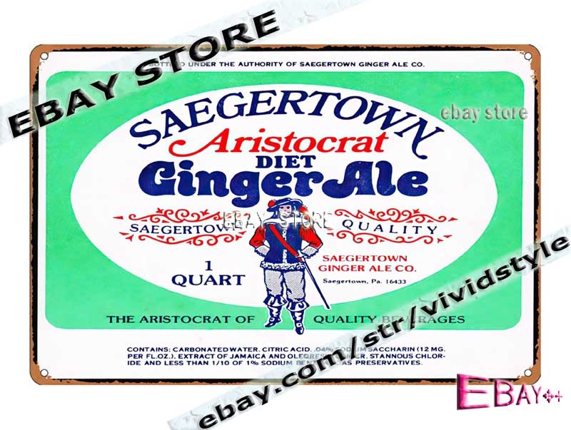 Tin Sign 1930s Saegertown Diet Ginger Ale Repro gift home decor