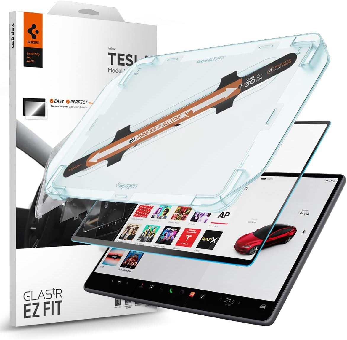 Tempered Glass Screen Protector [Glastr EZ FIT] Designed for Tesla Model 3 (2024