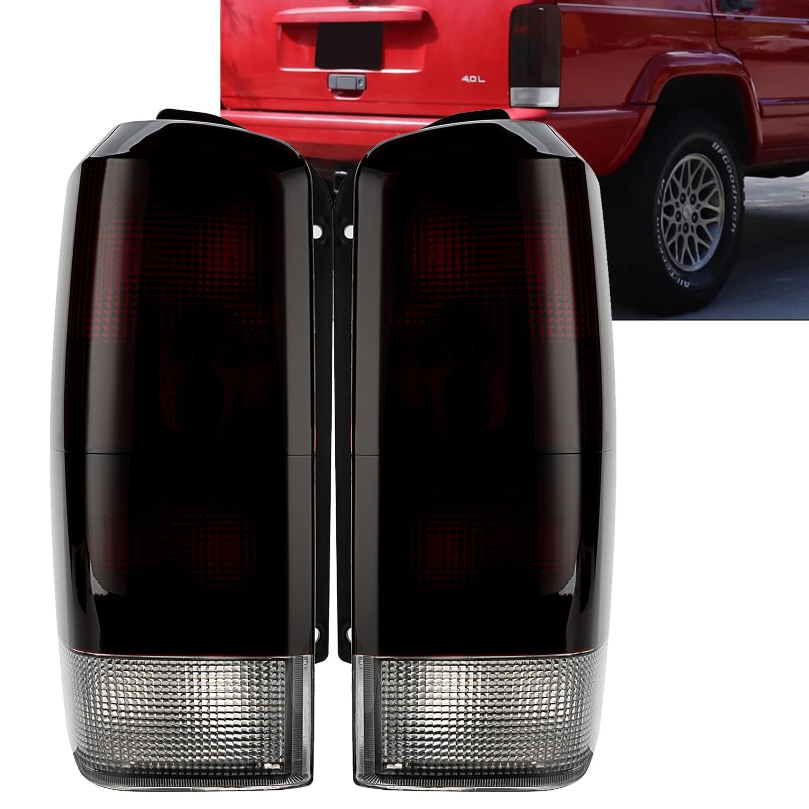 1 Pair Red Smoked Lens Tail Lights Compatible with 97-01 Jeep Cherokee Tailli…