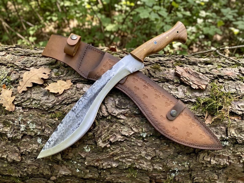 Handmade Full Tang 5160 Spring Steel Forged Kukri Knife with Leather Sheath