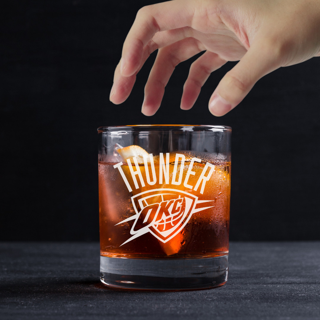 Custom Engraved Oklahoma City Thunder Whiskey Glass – 11 oz Standard Rocks Glass