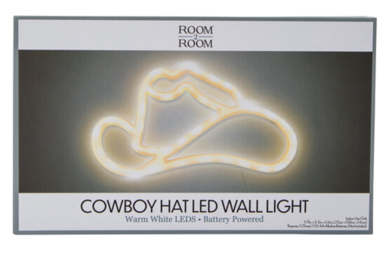 Cowboy Hat LED Warm White Wall Light Battery 9.9” Ships Fast!