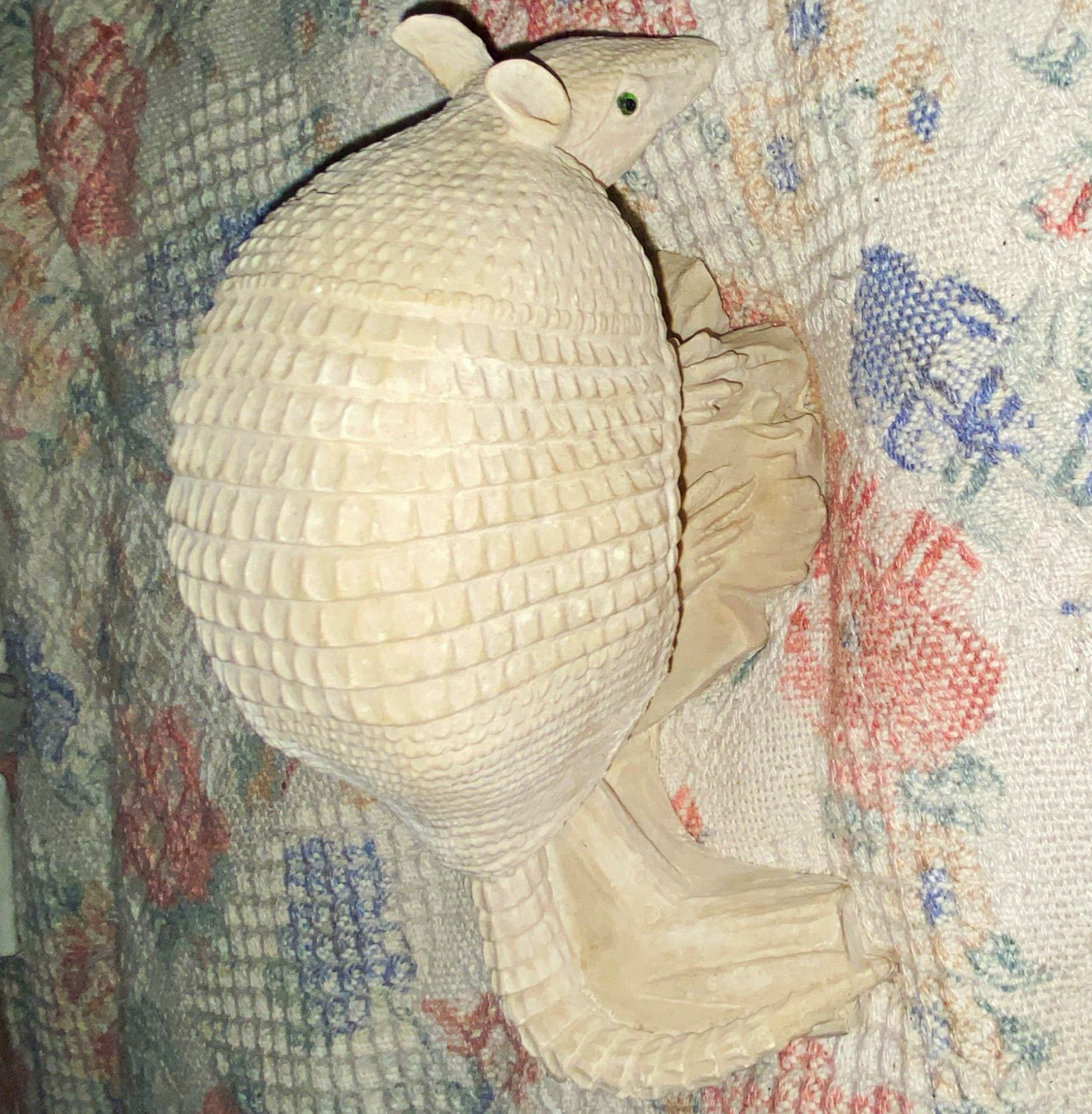 White Armadillo Resin Figurine, Textured 3D Effect, Matte Finish