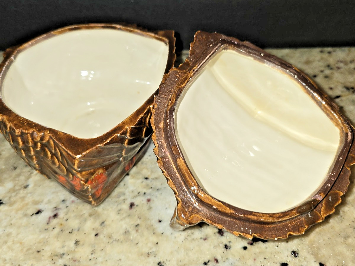 2-Piece 1970s Ceramic Turkey Covered Dish THANKSGIVING (Drip Glazed) Handpainted