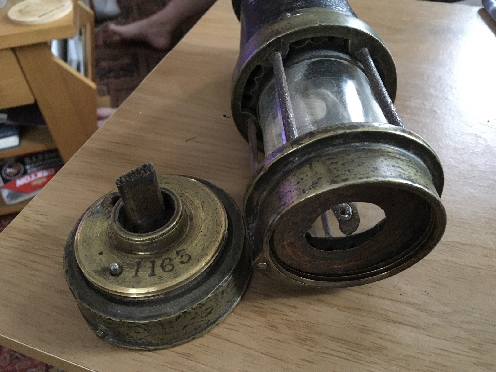 Vintage Patterson A 1 Brass miners lamp. 306 on top 1163 All around patent