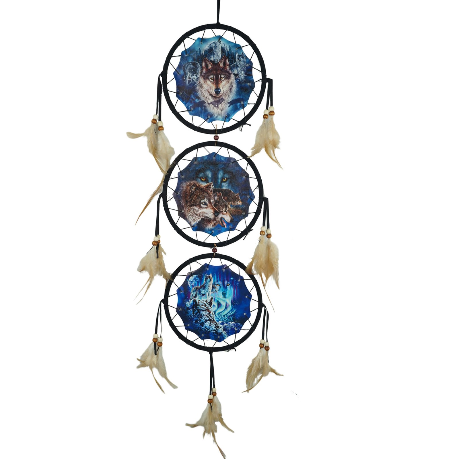 Wolf Dream Catchers，3-Layer Circle Wall Hanging with Different Wolf Art for