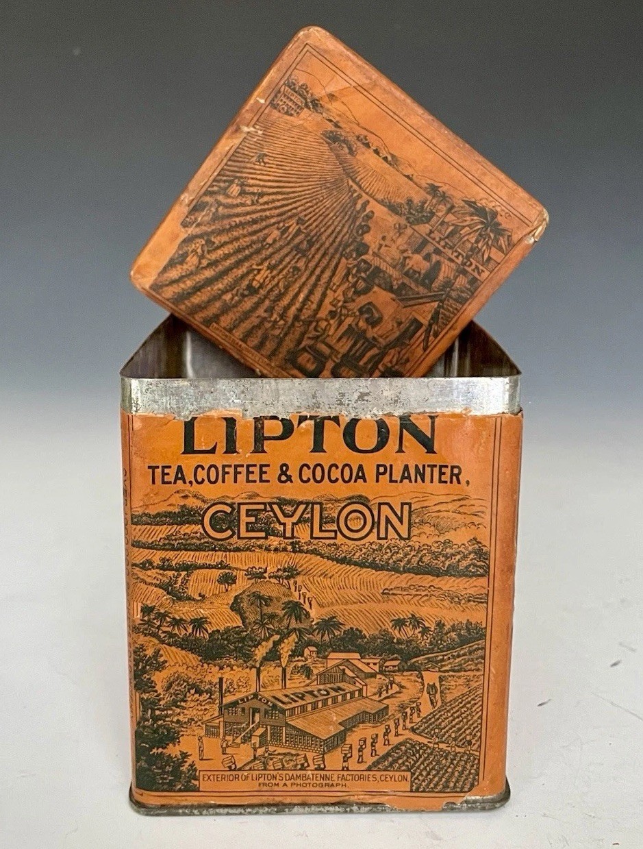 Antique Lipton Tea Planter Paper Label Queen Victoria Formosa Oolong Tin, 1890’s