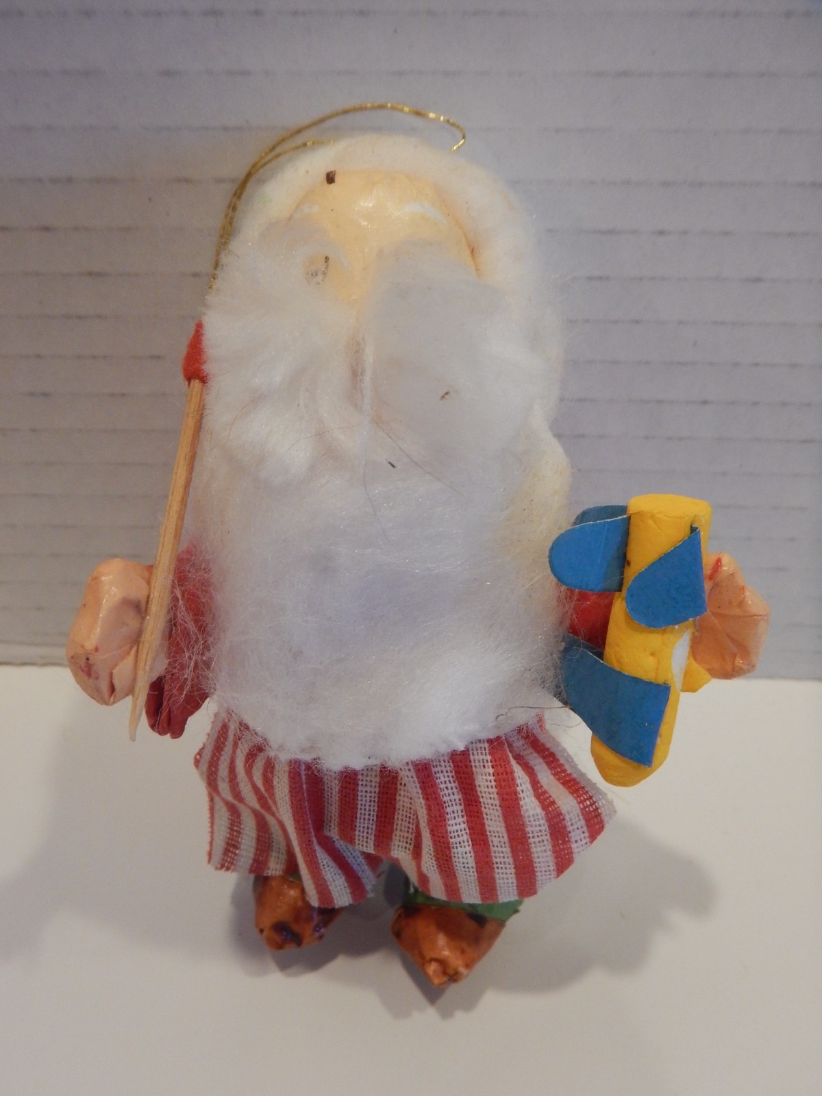 Vintage Paper Papier Mache Santa Claus Holding Toy Christmas Ornament