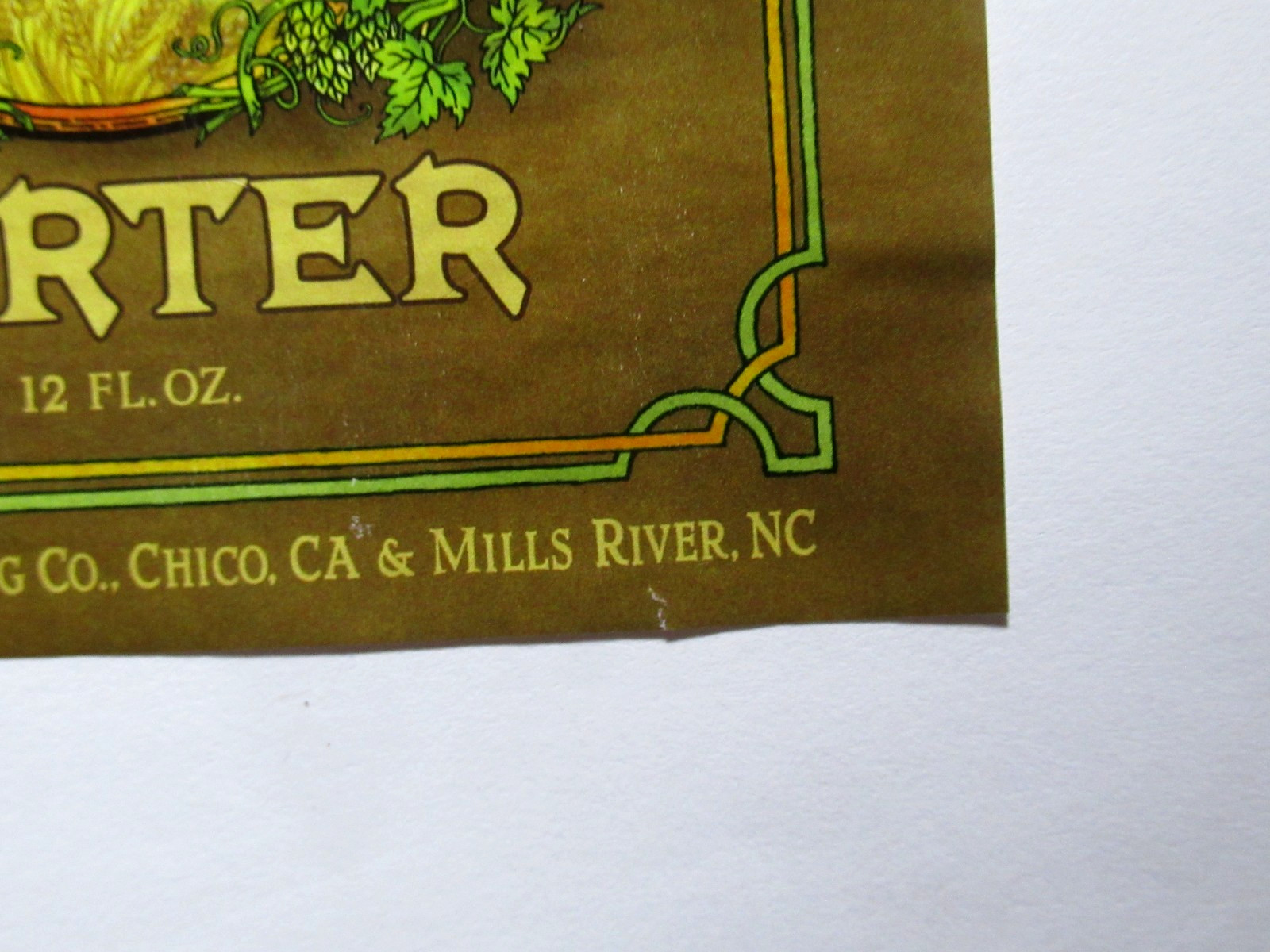Sierra Nevada Brewing Porter Beer Label 12 Fl Oz Vintage Chico CA United States