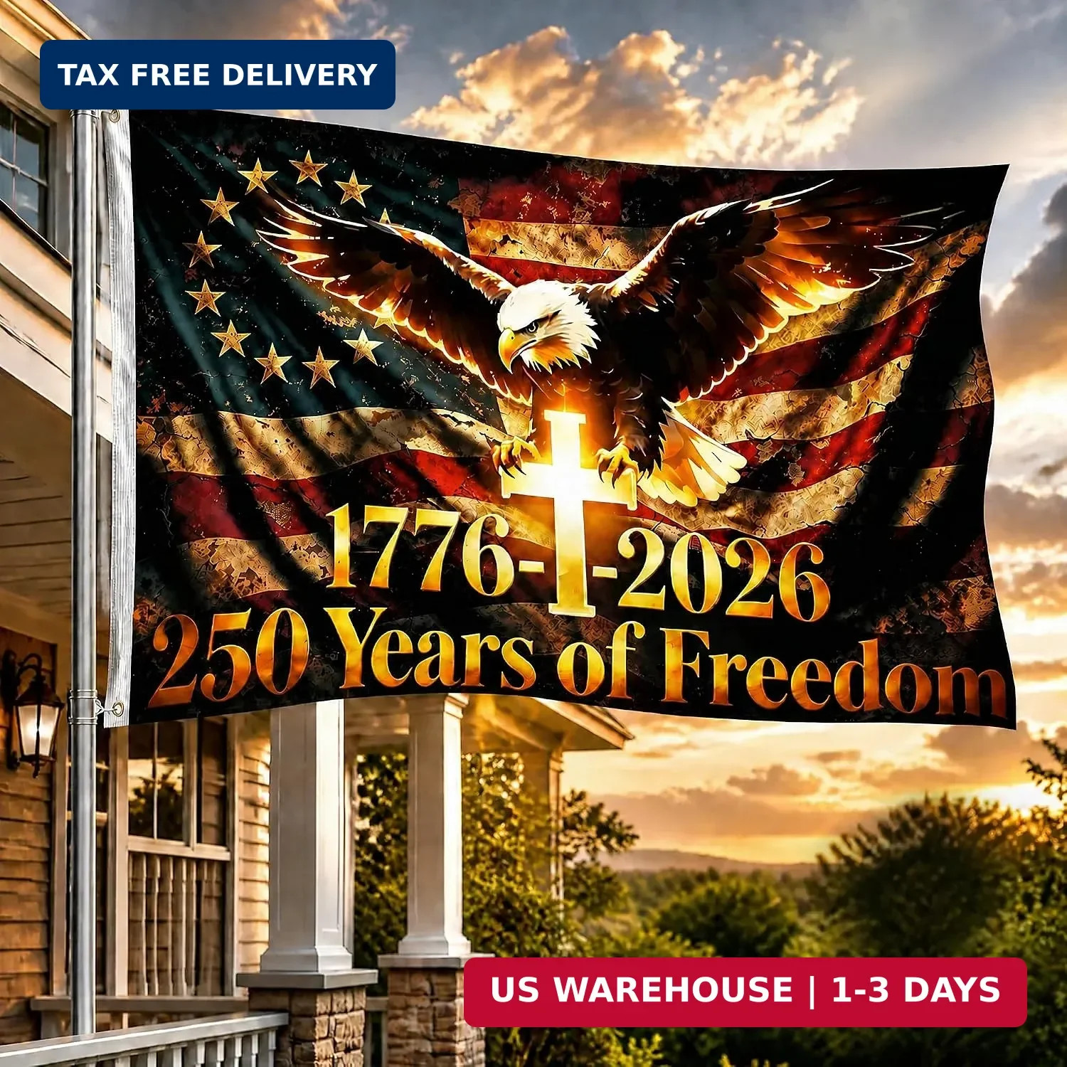 250 Year American Anniversary Flag 3×5 FT-200D Heavier Double Sided,1776-2026 25