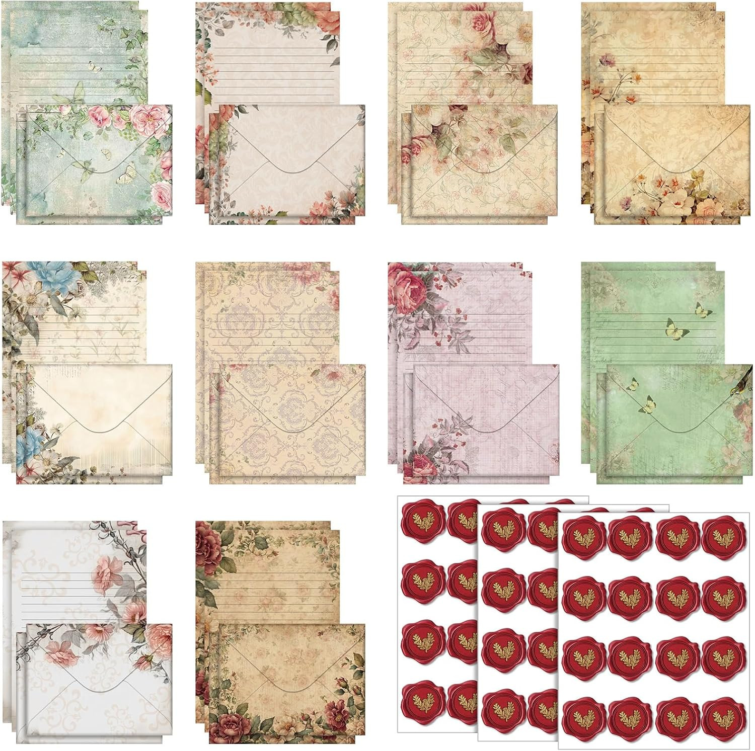160 Pcs Stationery Paper Set 50 Double Sided Stationery Papers with 50 Matching