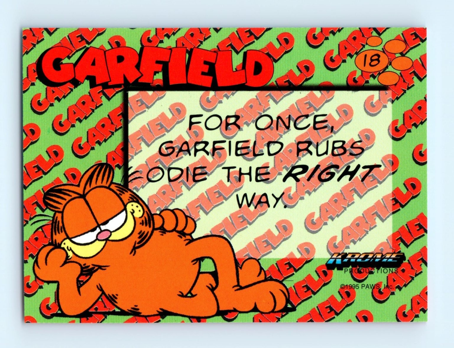 Garfield & Odie 1995 Garfield Krome Productions Card #18