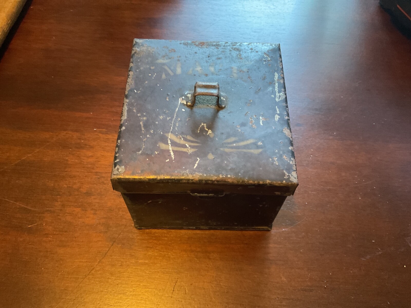 Vintage Tin Box With Hinge 3 1/2” x 3 1/2” x 2 3/4” High