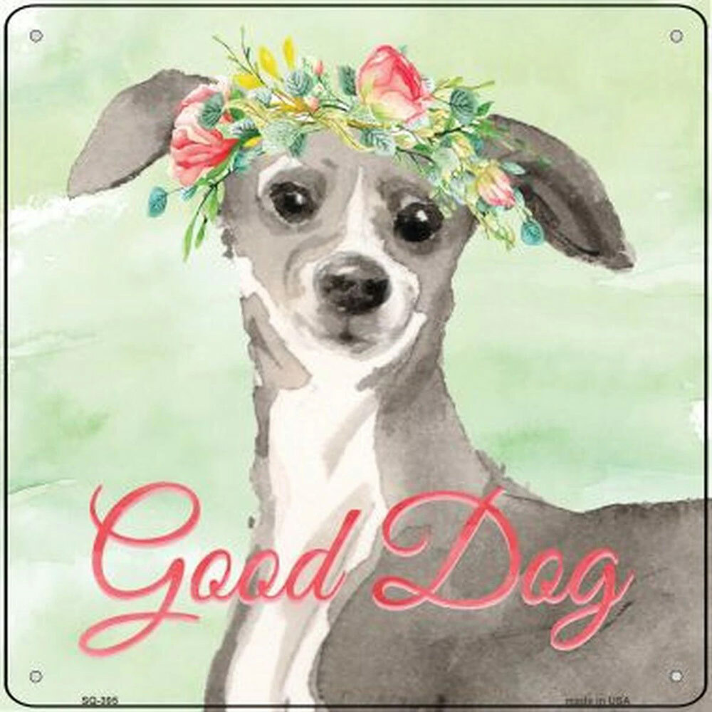 Italian Greyhound Metal Flower Sign – 12″ x 12″