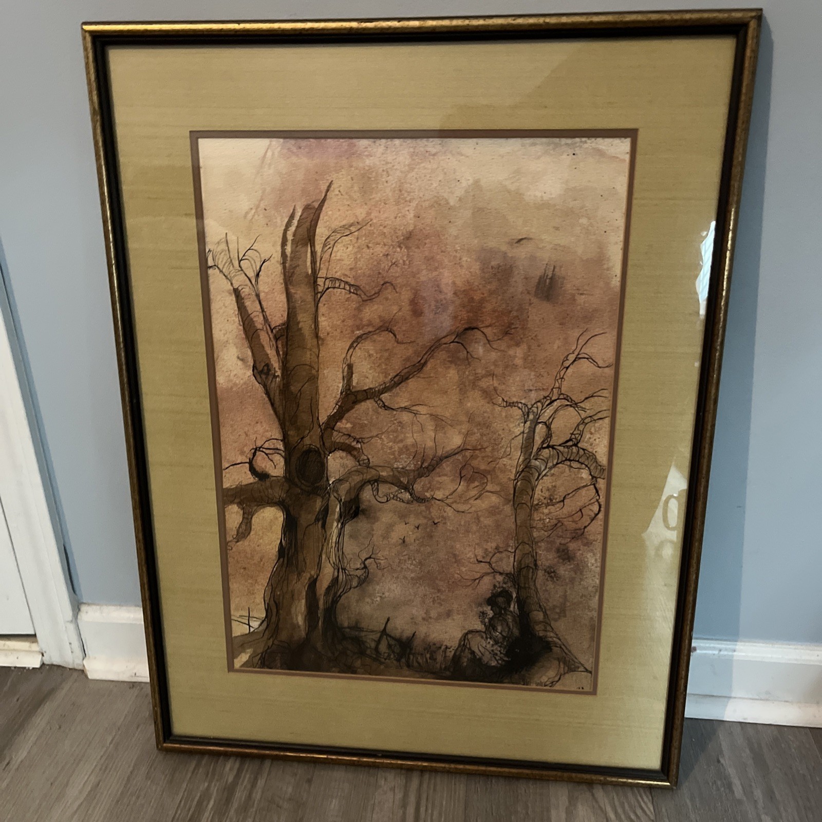Original Vintage Watercolor Impressionist Forest Landscape | Framed 21″ x 27.5″