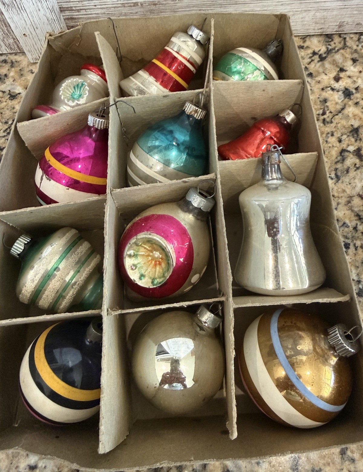 Shiny Brite Glass & Various Christmas Ornaments In Box Vintage