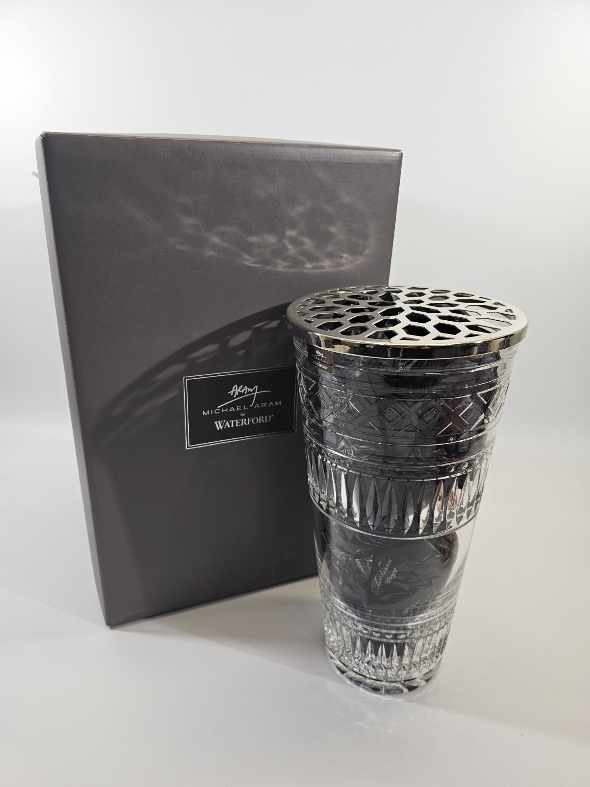 NEW Waterford Crystal Michael Aram Ma Jaipur 12″ Vase W Lid Ireland Signed