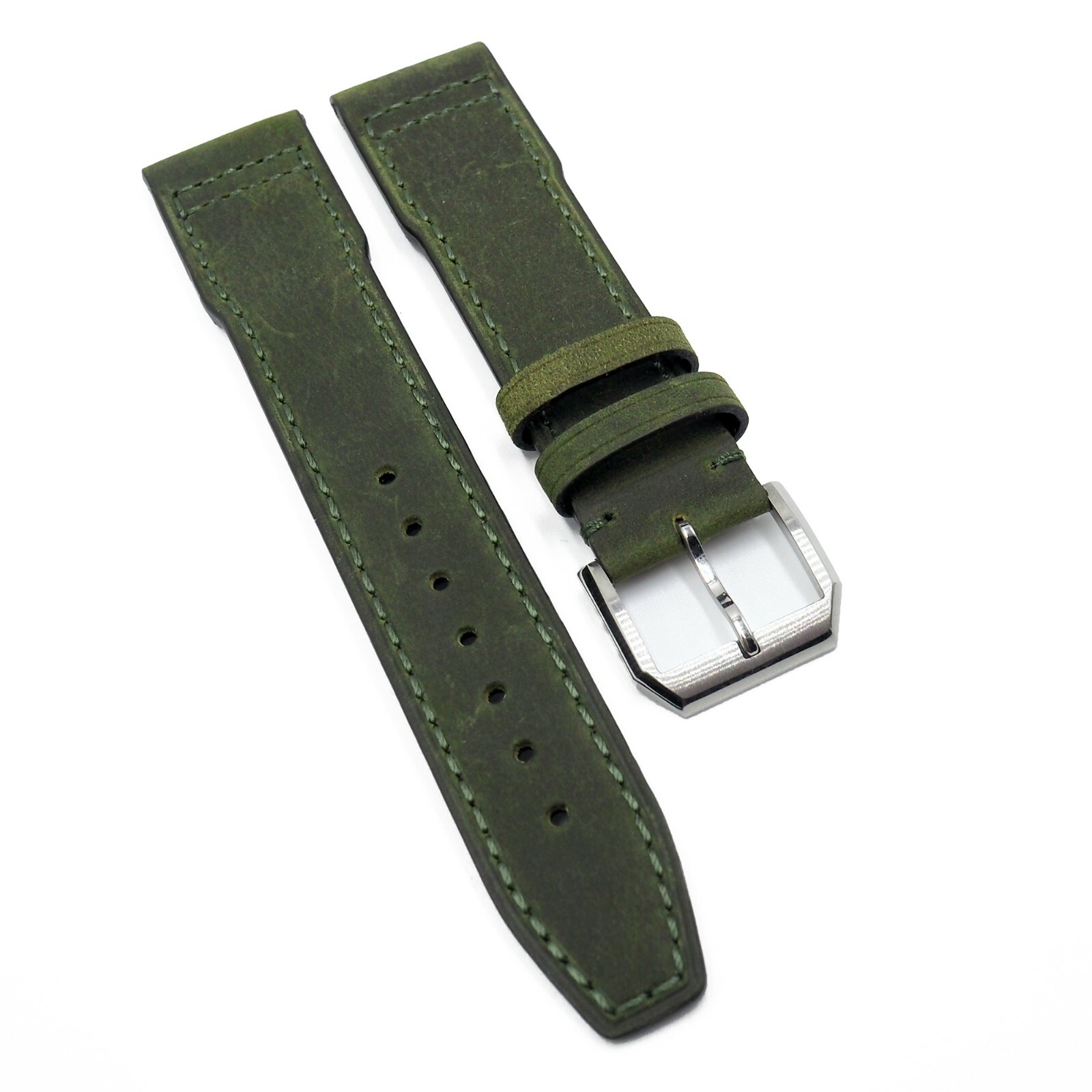 20mm, 21mm Pilot Style Army Green Matte Calf Leather Watch Strap For IWC