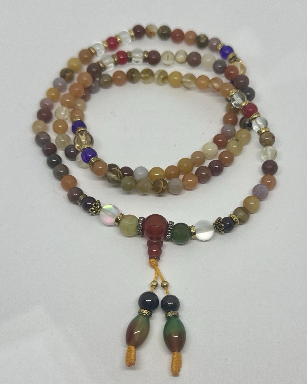 Multi Color Natural Gemstone Glass Mala Beaded Prayer Beads