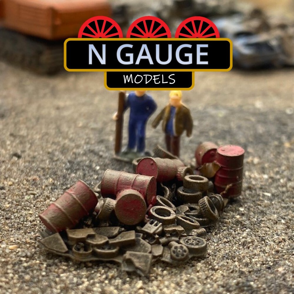 N Scale Gauge 1:148 Scrap Yard Junk Pile’s (3) Landfill Oil Barrel Garbage 1:160