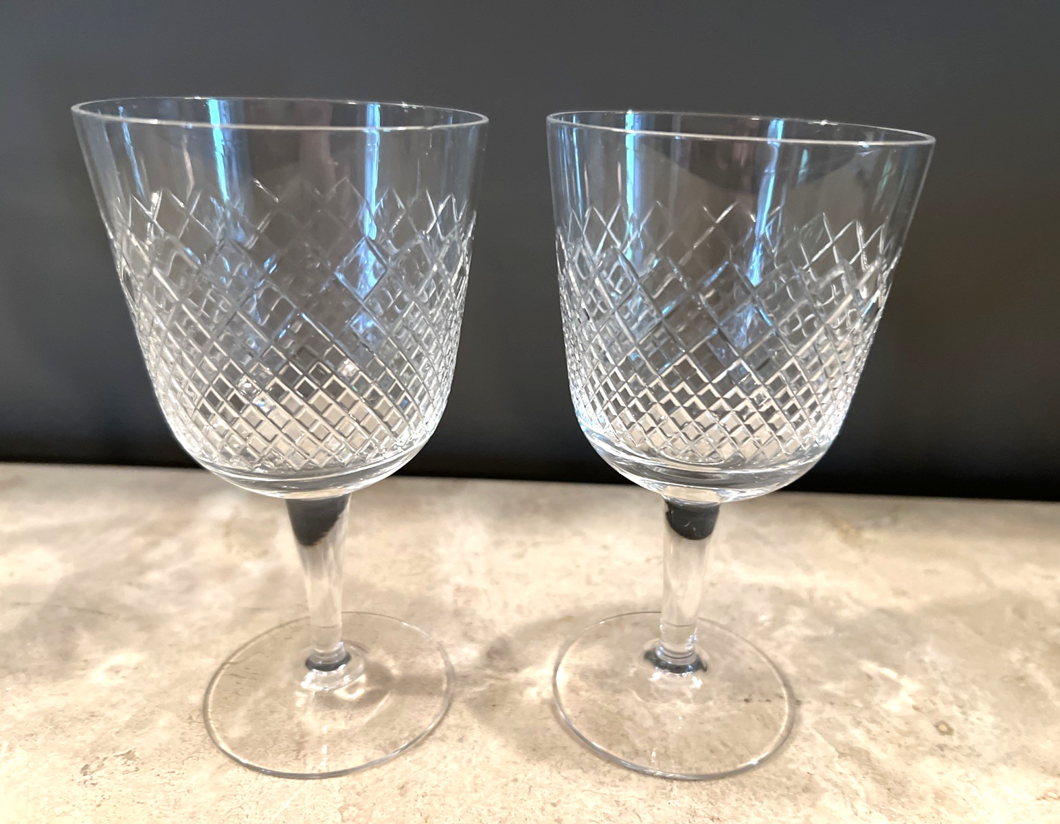 VINTAGE 1960-1970’s SET of 6 GERMAN RHEIN KRISTALL WINE GLASSES DIAMOND CUT