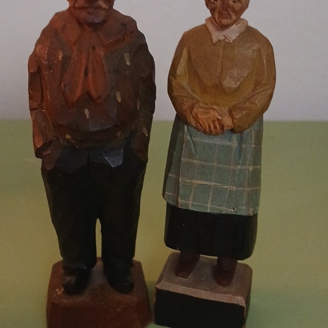 Vintage Antique Hand-Carved Wood Figurines Set Lot Man & Woman Folk Art Swiss?