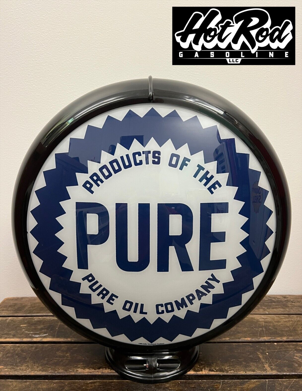 PURE GASOLINE Reproduction 13.5″ Gas Pump Globe – (Black Body)