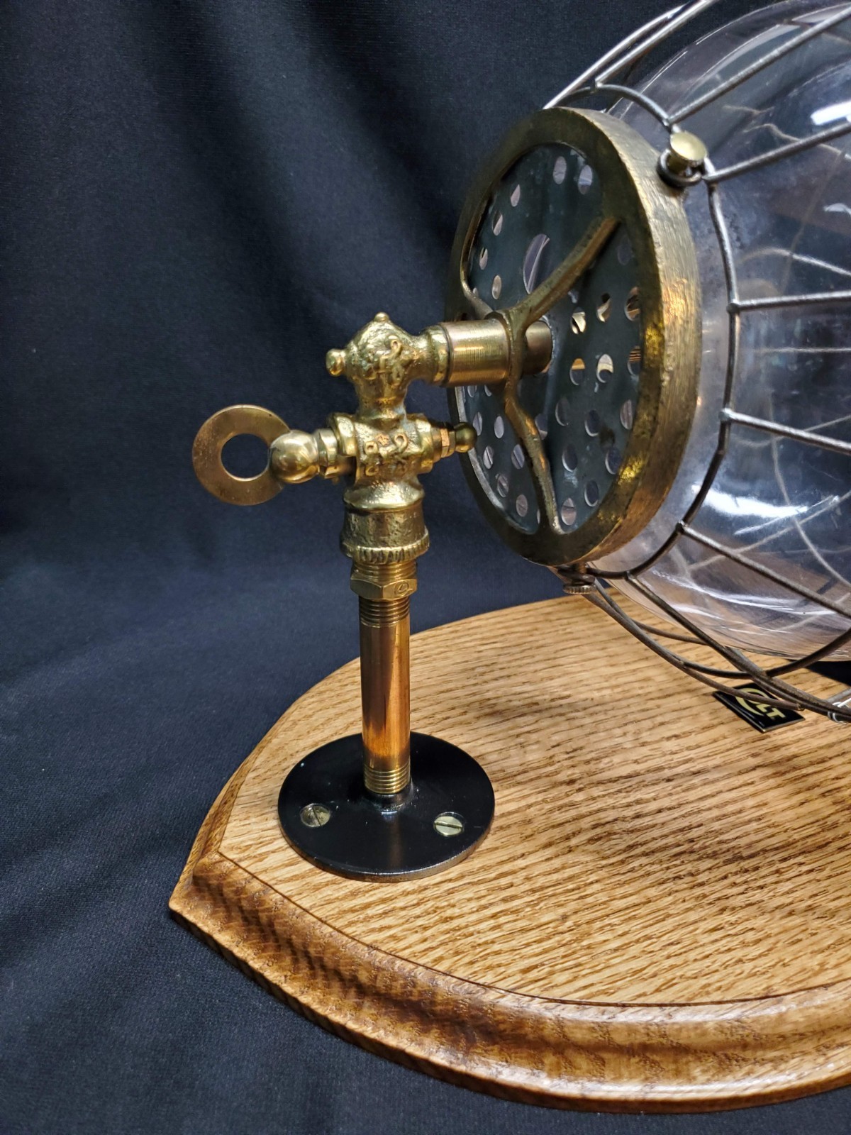 JB Colt Acetylene Gas Lamp Antique Fixture Brass Fittings Wire Cage Glass Globe