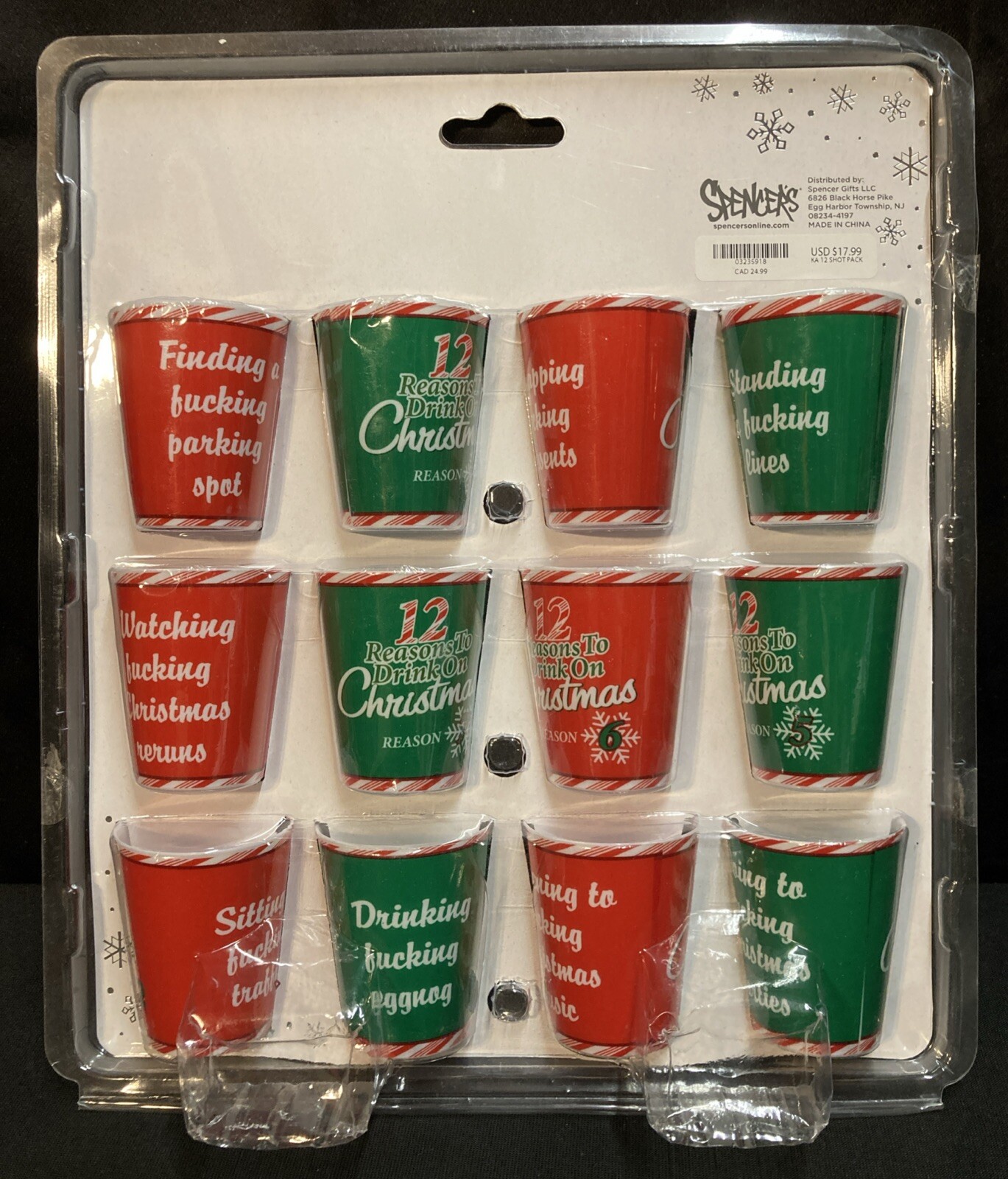 Spencer’s Plastic Shotglasses 12 F’ing Reasons To Drink On Christmas Adult Humor