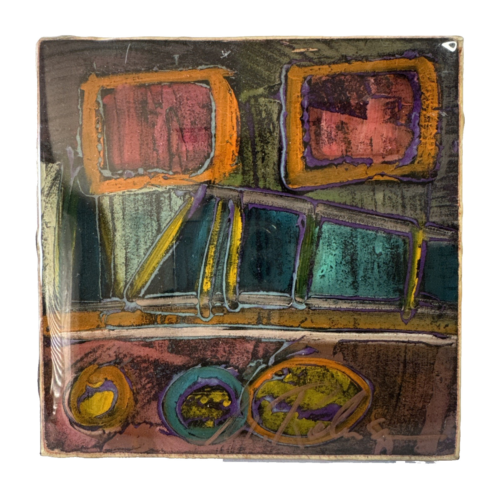Acrylic Abstract Painting Multicolored 10×7.2in High Quality Wood Art