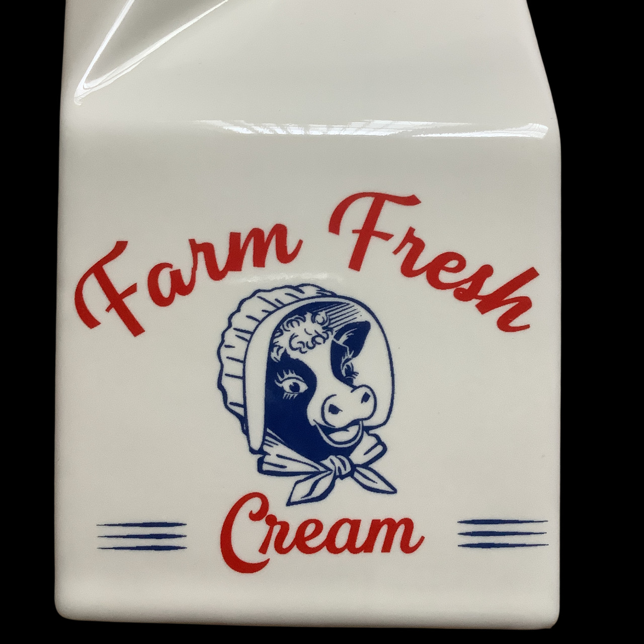 White Ceramic Cream Pitcher Milk Carton Shaped Design “Farm Fresh Cream” by MAD