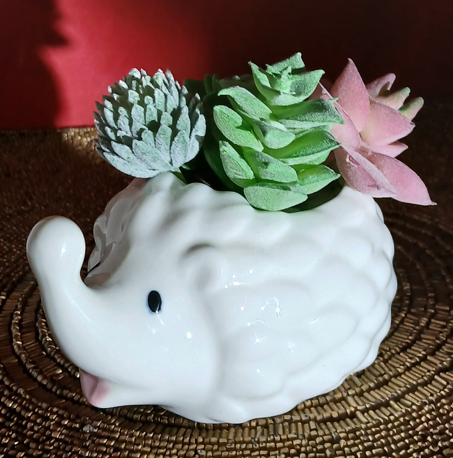 Hedgehog Ceramic Planter With Four Faux Cactus Included