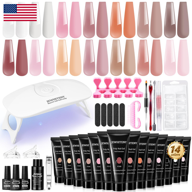 Jewhiteny Poly Extension Gel Nail Kit 14 Pcs Poly Gel Kit Slip Solution And