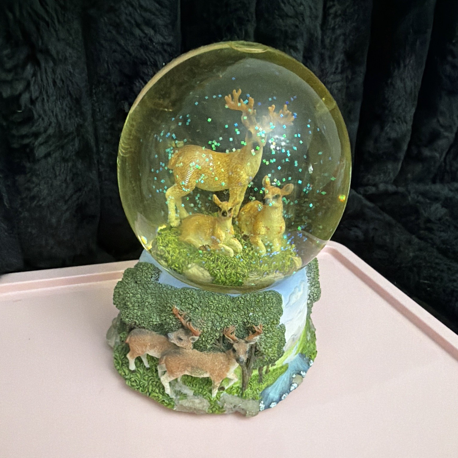 Deer Wildlife Snow Globe Glitter Water Globe Round Glass Resin Multicolor