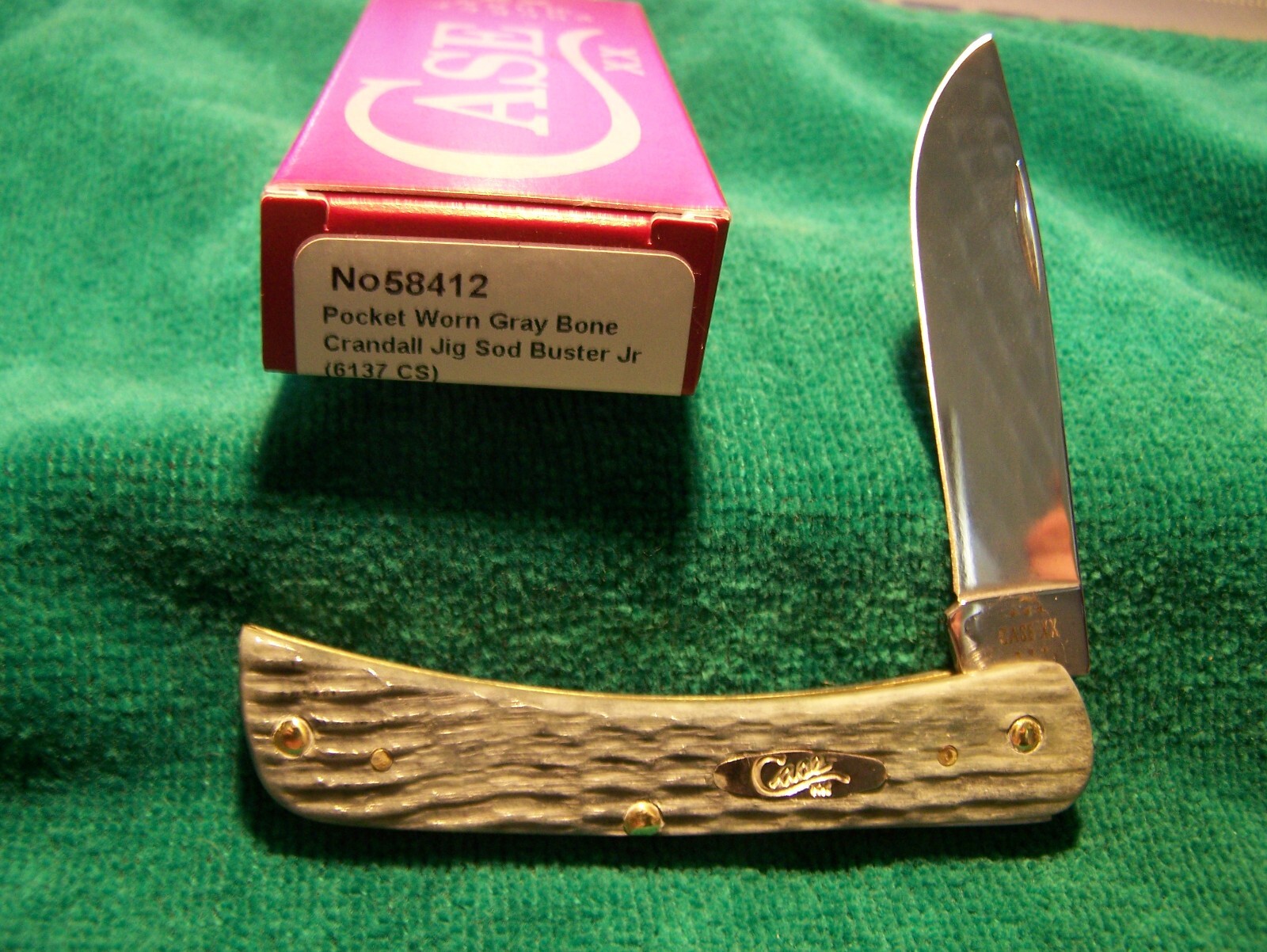 Case xx Sod Buster Jr Pocket Worn Gray Crandall Jig 58412 6137 CS NIB Carbon