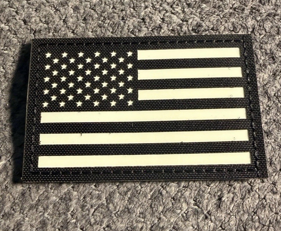 US Flag Patch Glow in the Dark 3-5/16″ x 2″ PVC Hook Loop Patch Tactical