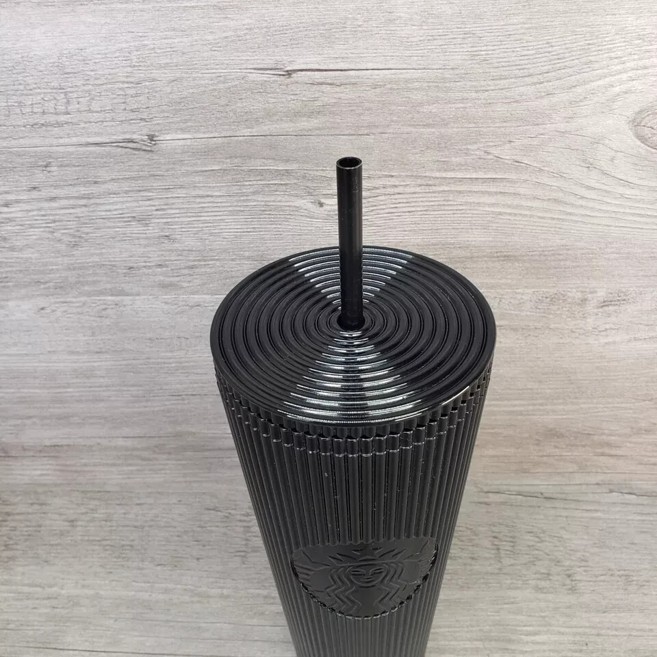 Starbucks 2024 Black Pleated Metallic Core Tumbler 24oz Venti Cold Cup NWT