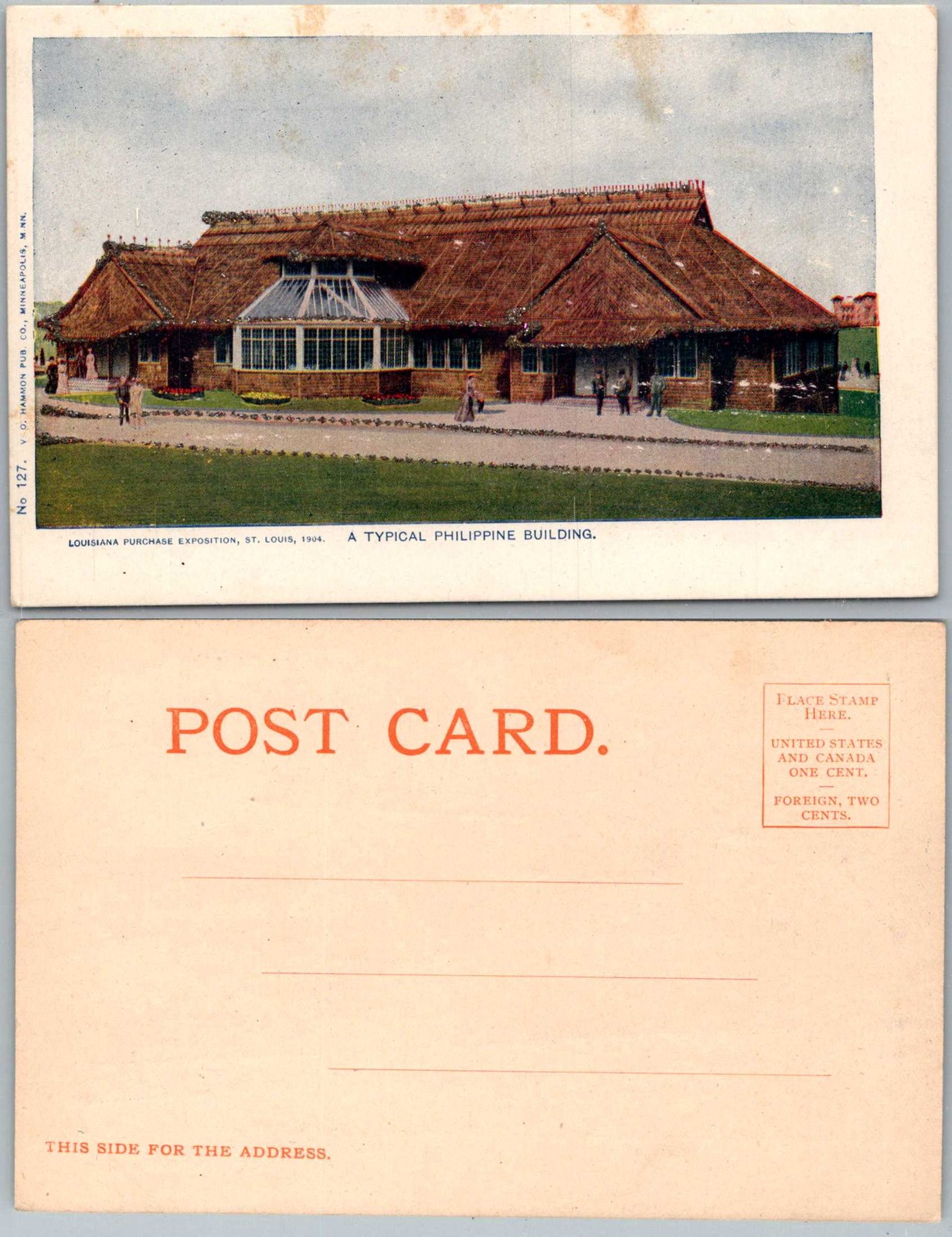 1904 St Louis World’s Fair Philippines Building Postcard AB792 glitter added
