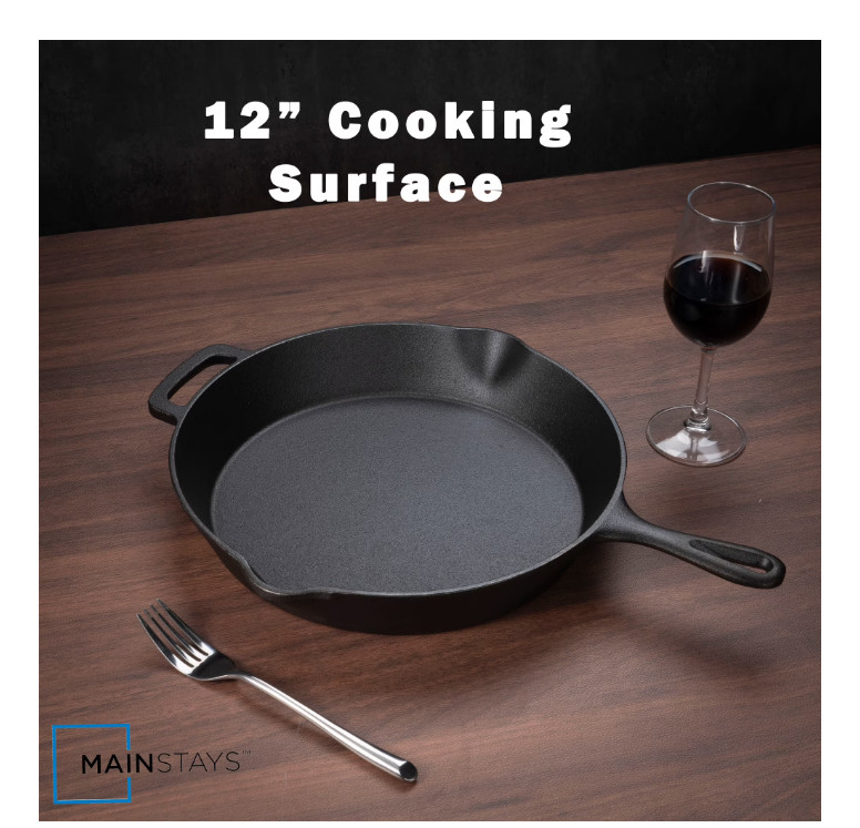 12 Inch Cast Iron Skillet with Single Helper Spout Black Cookware