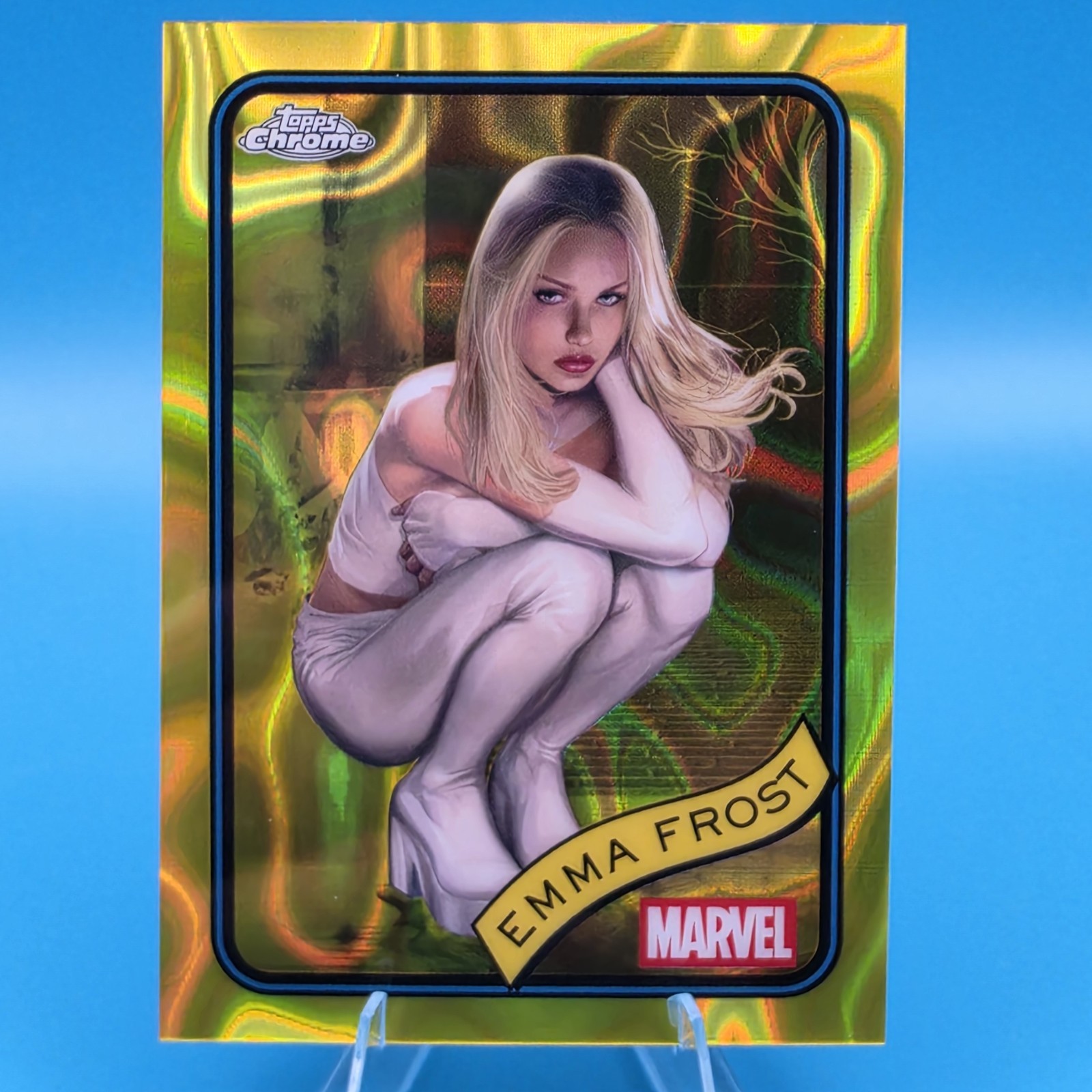 2025 Topps Chrome Marvel Emma Frost No. 147 Yellow Lava Refractor