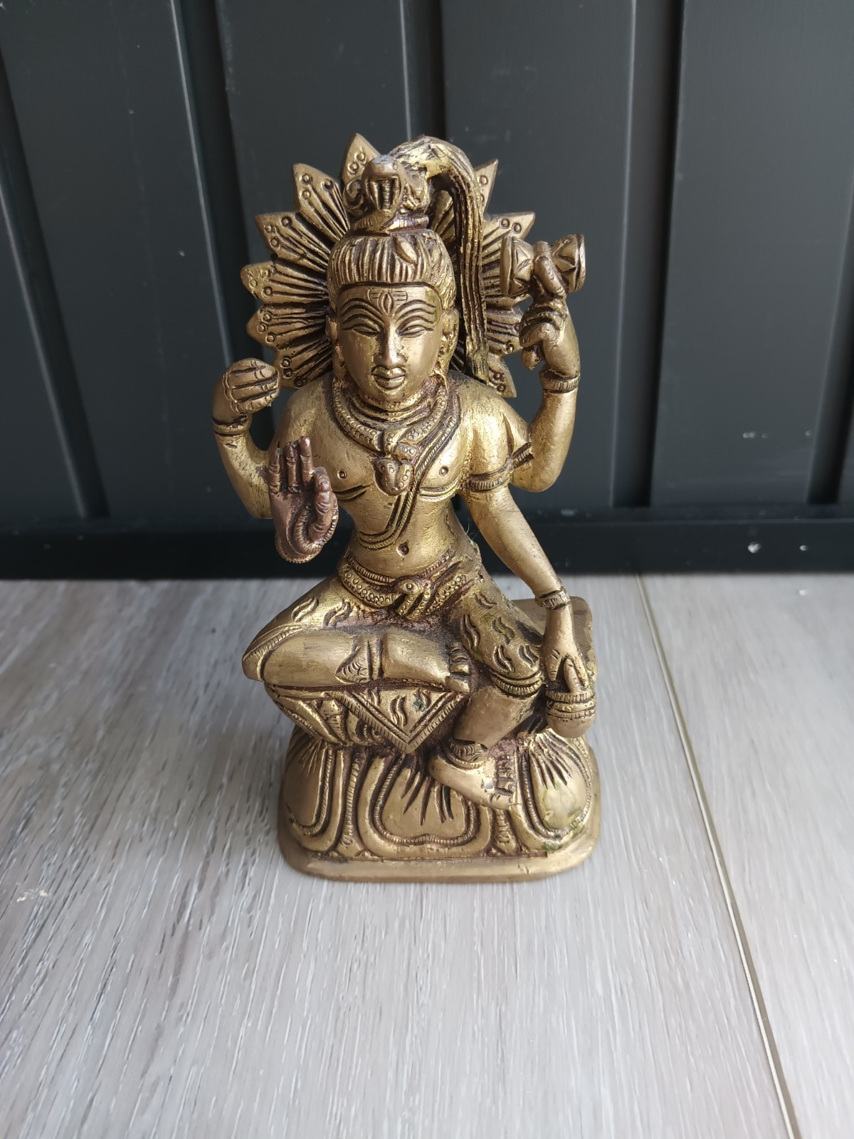Antique Finish Brass? Bronze? Neelkanth Shiva Siting Kamandal Trishul Figurine