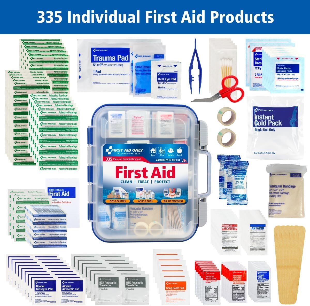 OSHA Compliant 335-Piece First Aid Kit – Business, Work, Home, Car
