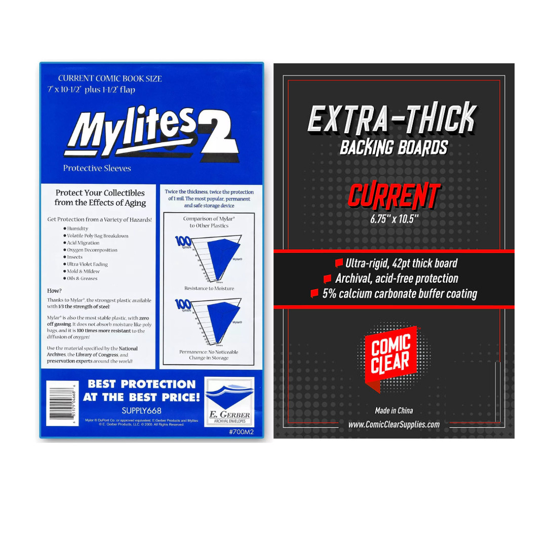 25 Current Mylites 2 Mylar Comic Book Bags and Extra Thick 42PT Boards Archival